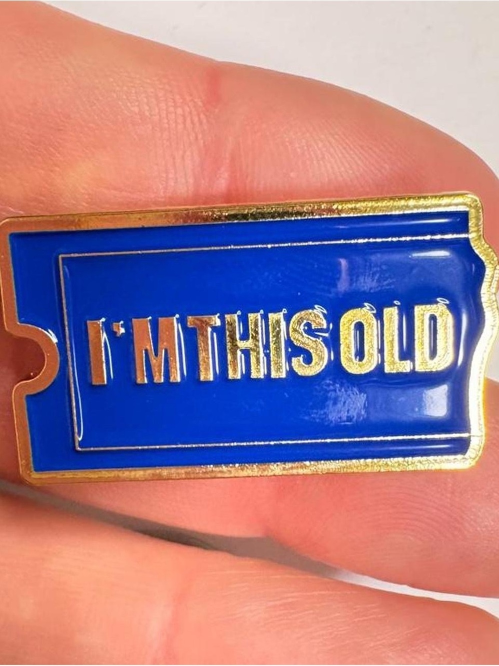 Blue "I'm This Old" BlockBuster enamel Lapel Pin - Novelty Accessory